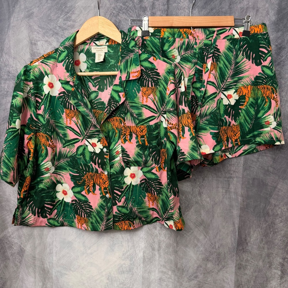 Cynthia Rowley Sleepwear Pink Tropical Tiger Print Pajama Set Top Shorts Medium